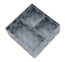 Image of Grey Woven Storage Baskets Set 4 Nestable Fabric Drawer Organiser Boxes