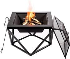 Image of 60cm Wood Burning Fire Pit - Square with Lid, Grill & Poker