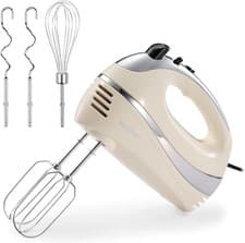 Image of Vonshef Professional 300W Hand Mixer, Cream, Includes Chrome Beaters, Dough Hook
