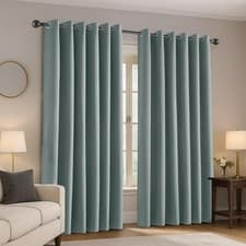 Image of 100% Blackout Eyelet Curtains Ready Made Ring Top Thick Curtains With 2 Tiebacks