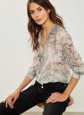 Image of BNWT NEW Mint Velvet Grey Sheer Chiffon Snake Animal Print Shirt Blouse UK 18