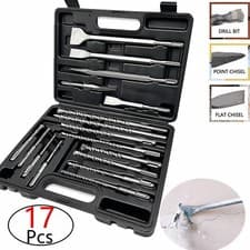 Image of 17PC SDS Plus Rotary Hammer Drill Bit Chisel Set for Masonry Concrete Tile Brick