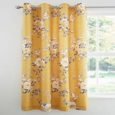 Image of Catherine Lansfield Canterbury Floral Eyelet Lined Curtains, Ochre, 66 x 72 Inch