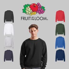 Image of Fruit of the Loom Men CLASSIC THICK SWEATSHIRT Pullover Raglan Plain Sweat Top