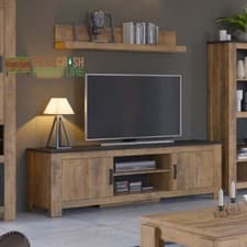 Image of RAPALLO RUSTIC 2 DOOR 189 CM WIDE TV CABINET STAND UNIT CHESTNUT AND MATERA GREY