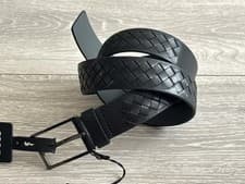 Image of HUGO BOSS Black Leather Belt Woven Luxury Designer Carmello Mens 36" / 95cm BNWT