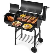 Image of Charcoal BBQ Drum Barrel Grill Coal Barbecue Portable Adjustable Thermometer