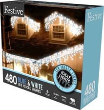 Image of Festive Blue & White  Icicle Lights in Various Sizes 240,360,480,720 & 960