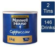 Image of Maxwell House Cappuccino Instant Coffee Powder 2 x 1kg Tins - 146 Servings