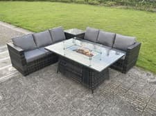 Image of Fimous PE Rattan Garden Furniture Gas Fire Pit Heater Burner Dining Table Sets