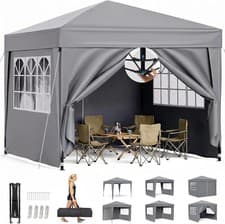 Image of 3x3m Pop Up Gazebo Marquee with 6 Sidewalls Party Tent Wedding Canopy Grey