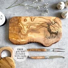Image of Stag, Deer Engraved Natural Olive Wood Cheese Board | Sustainably Sourced