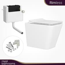 Image of Modren Back to Wall Toilet White BTW Rimless pan & Cistern, Soft Close Seat