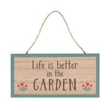 Image of Wooden "Life Is Better In The Garden" Hanging Sign Plaque Cottagecore Decor