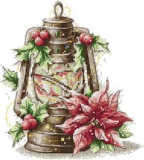 Image of Counted Cross Stitch Kit 14 ct Christmas Tree Lantern 22x26cm Joy Sunday DIY UK