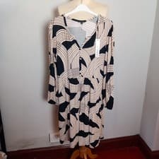 Image of Women's NEW Roman PETITE Black Beige Dress UK Size 14 BNWT