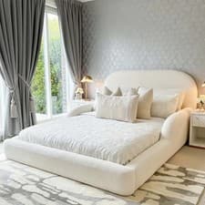 Image of Dora Boucle Upholstered Kids Bed Frame in Teddy Fabric in All Colors & Sizes UK