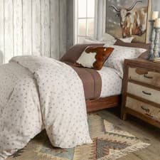 Image of Western Cattle Brands Ticking Stripe Queen Duvet Set - Beige & White 3PC