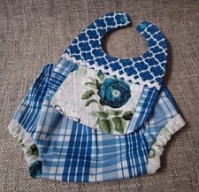 Image of Handmade Infant Newborn BABY Quilted Bib Diaper Cover Set Gift Blue