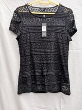 Image of Women's M&Co Black Sicilian Chic Short Sleeve With Inner Lining Blouse Size 14