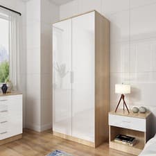 Image of 2 Door Wardrobe with Mirror High Gloss Large Storage 5 Colors Cupboard Furniture
