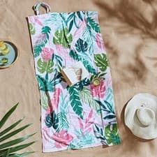 Image of Tropical Palm Beach Towel In A Bag Cotton Travel Camping Swimming Holiday Pink