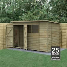 Image of Forest 4LIFE 10x6 Shed Pent 2 Windows Double Door Wood Garden Shed Free Delivery