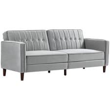 Image of Modern Convertible Sofa Futon Velvet-Touch Tufted Couch Compact Loveseat with Ad