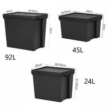 Image of 24L/45L/92L Storage Box with Lids Heavy Duty Container Recycled Plastic - Black