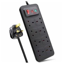 Image of Extrastar Black 8 Gang Extension Lead 2 Metre Surge Protected
