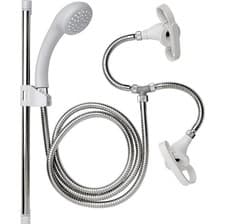 Image of Croydex Secura Bath Shower Mixer Set White Push On Tap Spray Hose & Riser Rail
