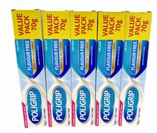 Image of Poligrip Flavour Free Value PACK Denture Fixative Cream | 5 x 70g | Exp 2026/27