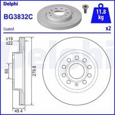 Image of BRAKE DISC DELPHI BG3832C FRONT AXLE FOR AUDI,SEAT,SKODA,SKODA (SVW),VW