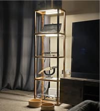Image of Industrial Floor Lamp Tall Rustic Display Cabinet Light Glass Stand Shelf Unit