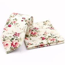 Image of Mens Classic Pastel Floral Wedding Business Necktie Tie & pocket square set