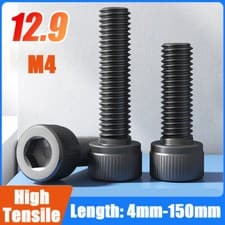Image of High Tensile 12.9 Cap Head Allen Bolts M4 (4mm) Self Colour Black Socket Screws