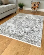 Image of Bohemian Vintage Traditional Distressed Faded Natural Beige Grey Medallion Rug