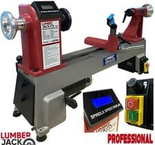 Image of Wood Lathe 550W Digital Speed LCD Display 12" Swing Cast Iron Bed 230V Compact