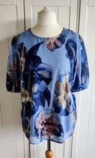 Image of M&Co Blue Floral Print Metallic Blouse Top Size 14