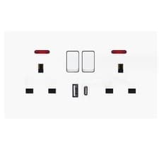 Image of 1-20x Double Wall Plug Socket 2 Gang 13A 2 Charger USB Ports Outlets Flat Plate