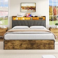 Image of Rustic Wooden Ottoman Bed Frame 5ft King Size Bed with Lift Up Under Bed Storage