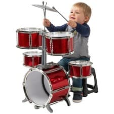 Image of Rockstar Junior Drum Kit Red 7 Piece Kids Beginner Drum Set with Stool