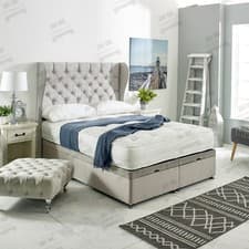 Image of Winged Chesterfield Ottoman Bed Upholstered Storage Bed Frame with Headboard