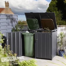 Image of Double Metal Wheelie Bin Store Anthracite Grey Vertical Steel Bar Doors