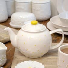 Image of White Daisy 1 Litre Teapot Traditional Ceramic Embossed Flower 6 Cup Tea Pot