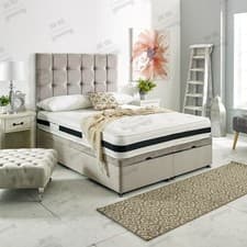 Image of Cube Bed Upholstered Gas Lift Ottoman Storage Bed Frame with Buttoned Headboard