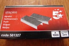 Image of 5 STAR STAPLES 5 x boxes of 1000 size 24/6 CODE 581327 BRAND NEW IN BOX