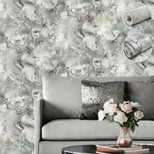 Image of Cream/Grey Marble Metallic Wallpaper Ripple Liquid Swirl Effect Silver Shimmer