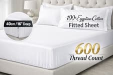 Image of Luxury 600 Thread Count 100% Egyptian Cotton Fitted Sheet 40cm/16" Deep All Size