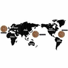 Image of Wall Clock 3D World Map Large Wooden Digital Clock Wood Watch Modern European